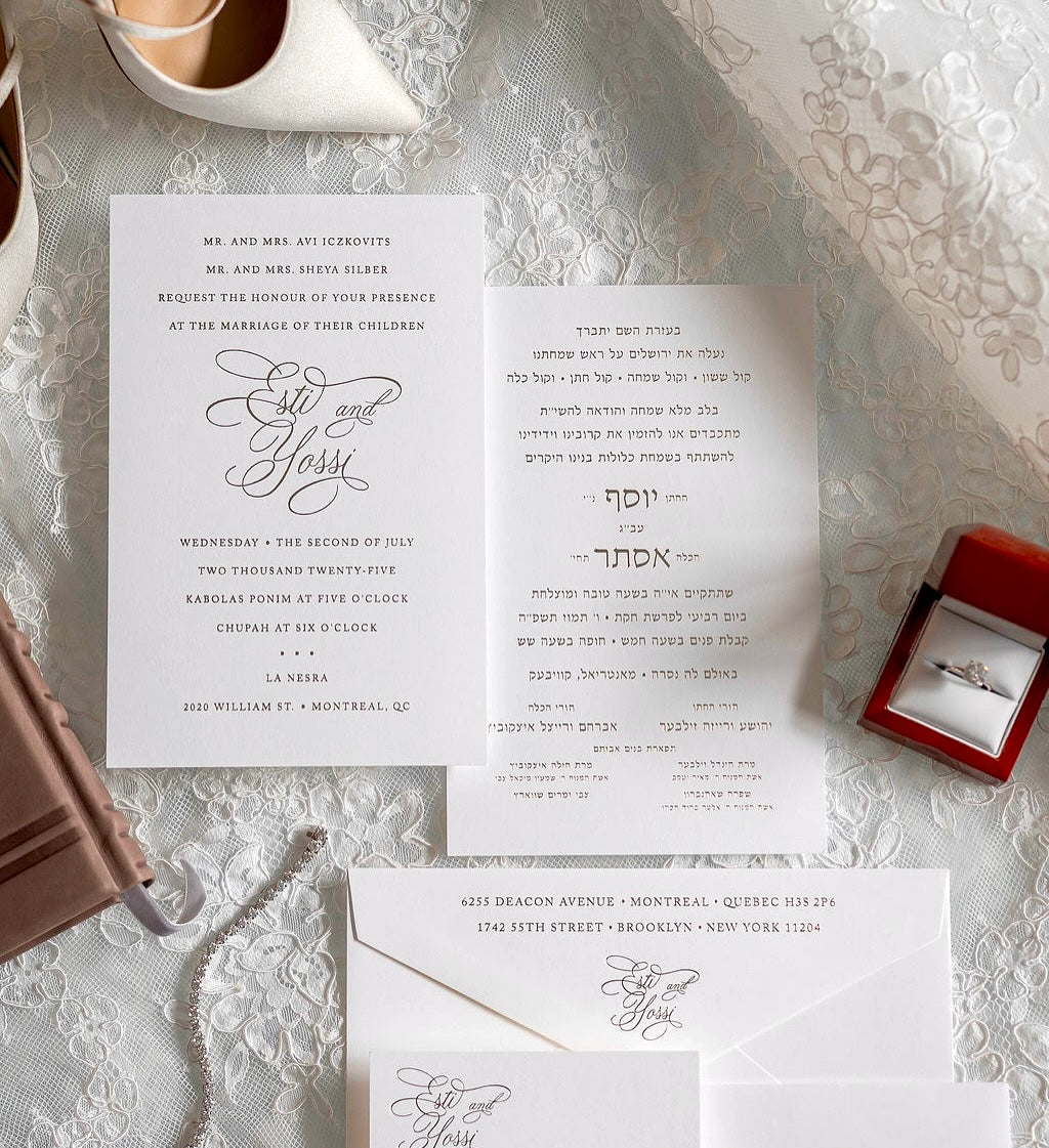 Our Classic Invite in champagne foil stamp